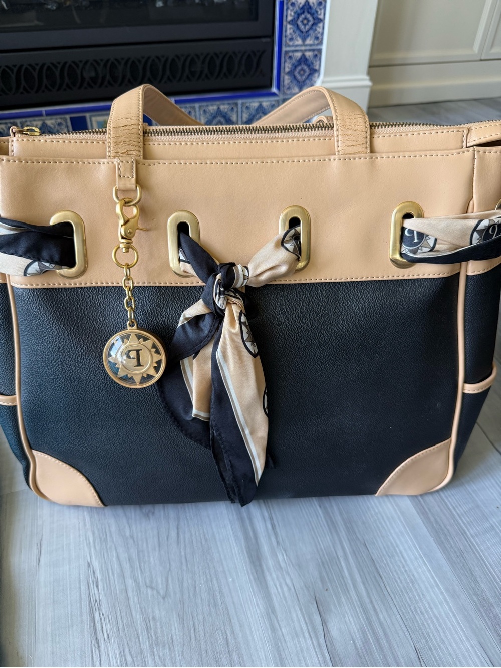 Parazul Two-Tone Black and Beige Designer Tote Bag